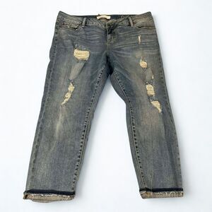 Slink Jeans Women 18 Skinny Crop Curvy Distressed Stretch Denim Raw Hem New WOT